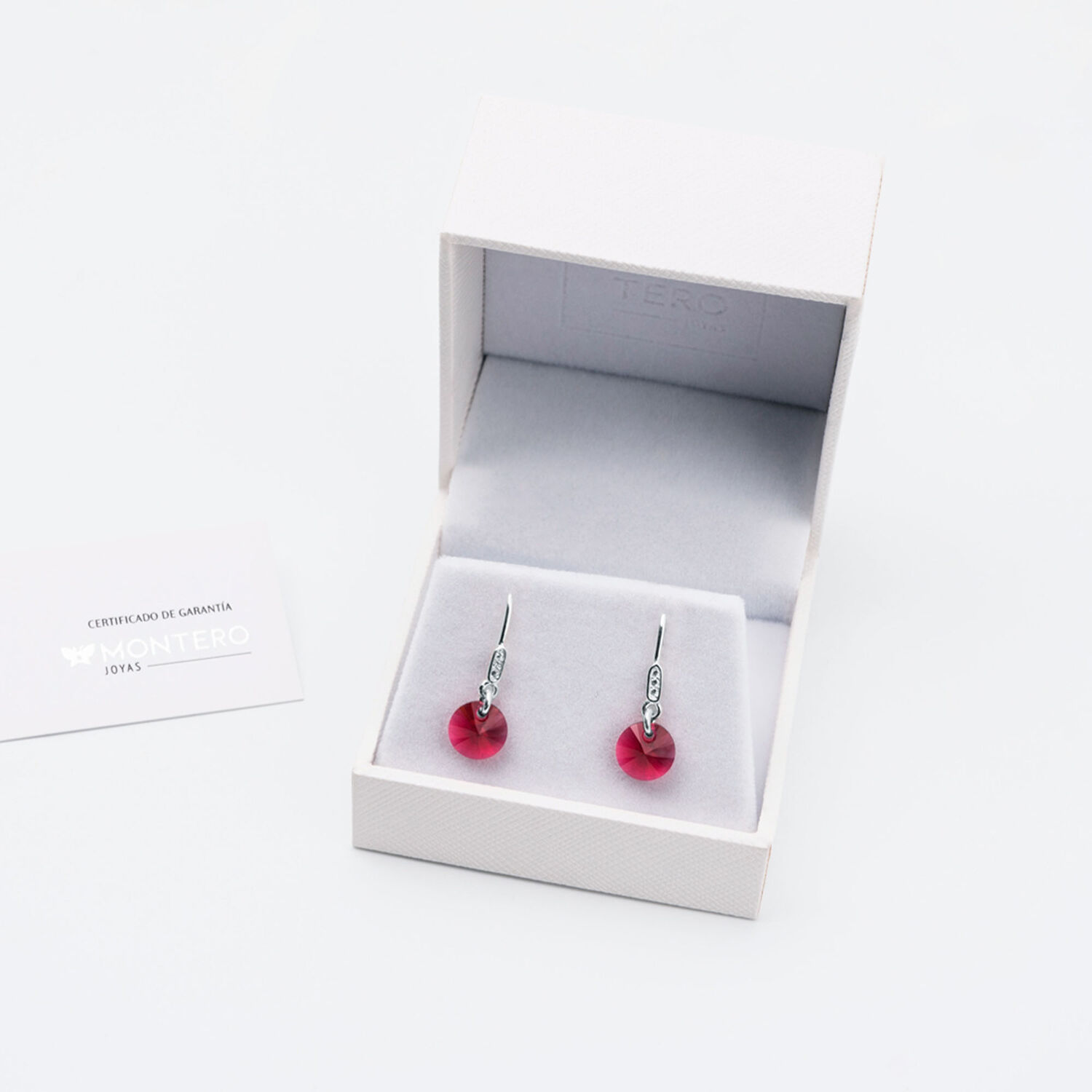 Aros Punto De Luz Circon Plata 925 Y Cristales Genuinos Scarlet image number 2.0