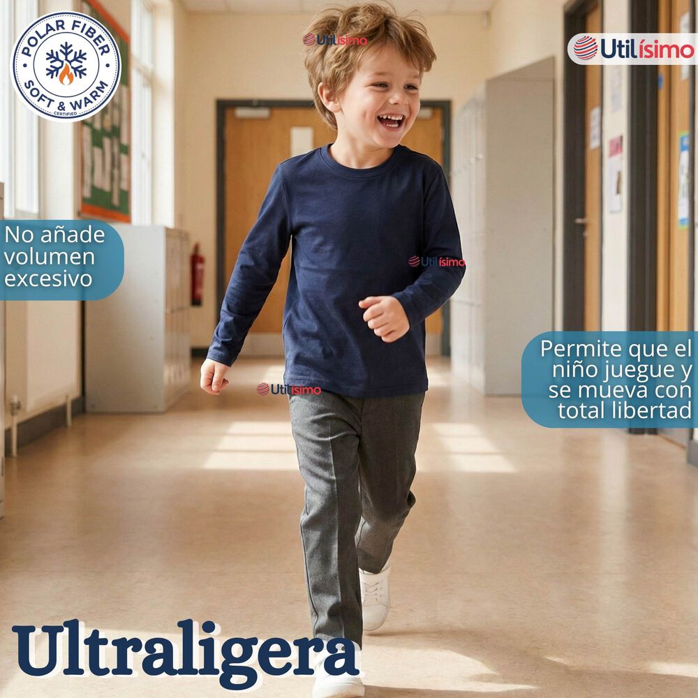 Polera Camiseta Polar Azul Primera Capa Escolar Cuello Redondo Manga Larga Ni&ntilde;o image number 7.0