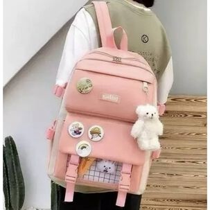 Mochila Escolar Viaje Estilo Coreano 5 Piezas Kit Rosa