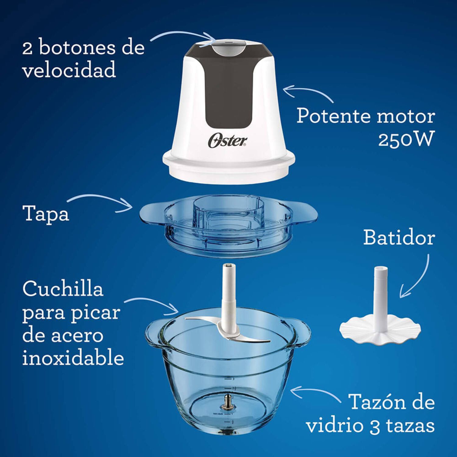 Mini Picadora Oster 3 Tazas Con Taz&oacute;n De Vidrio Fpstfp3340 Versi&oacute;n 2026 image number 8.0