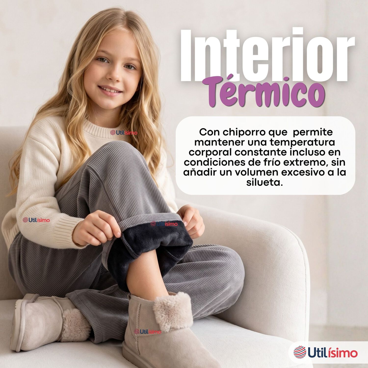 Calza Pantal&oacute;n Palazzo Ni&ntilde;a Polar Con Chiporro Elasticada T&eacute;rmica Gris Melange image number 4.0
