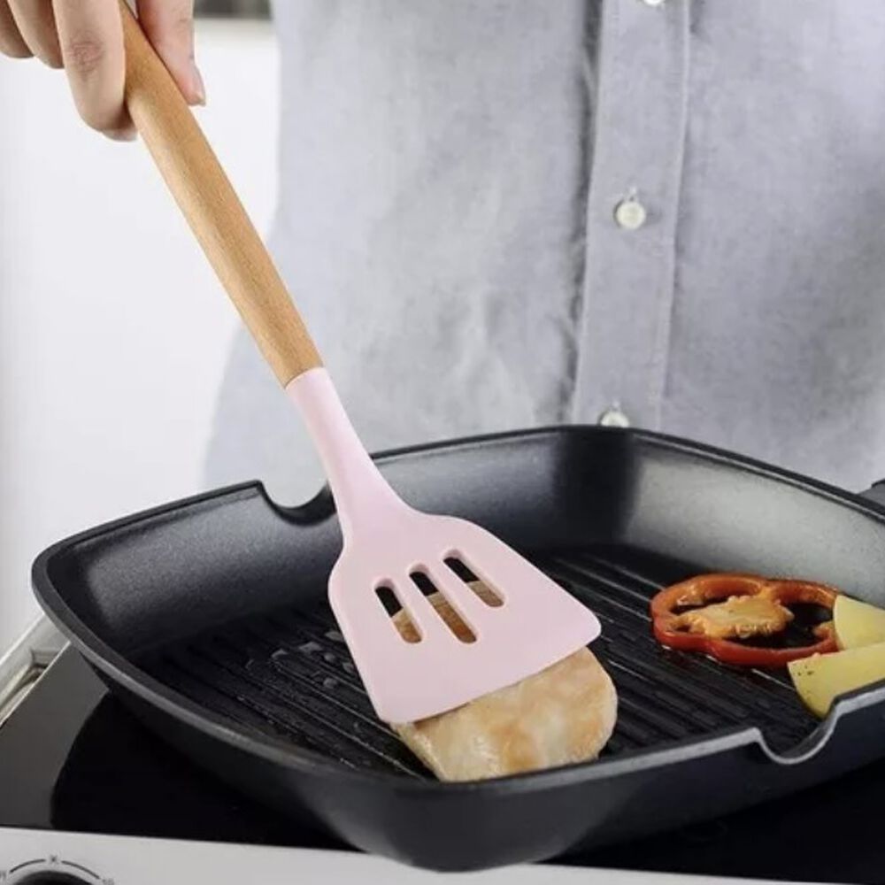 Set 12 Utensilios Cocina Mango Silicona Y Madera Repostería Rosa image number 3.0