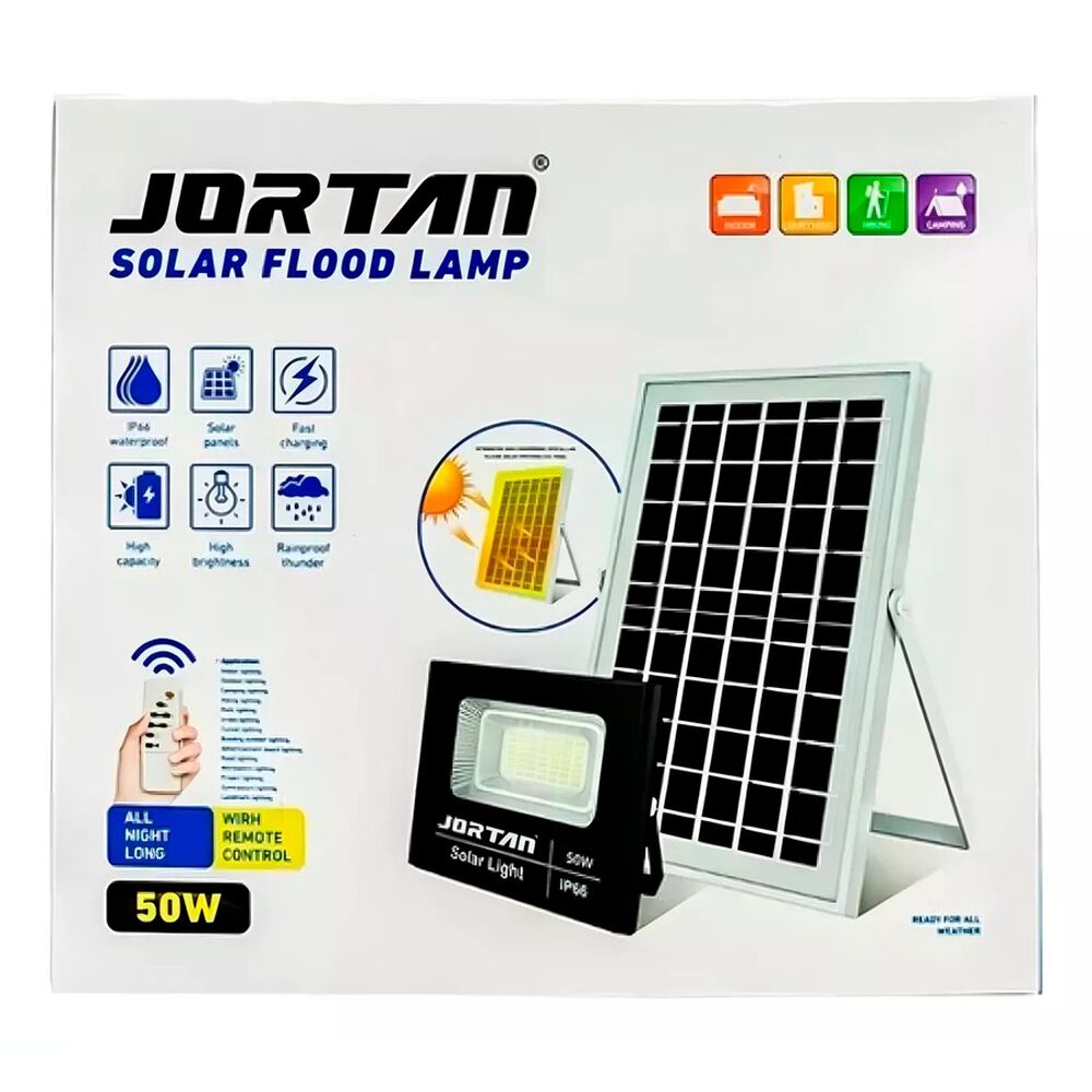 Reflector Led Recargable Con Panel Solar 50w Potente Luz Blanca image number 1.0