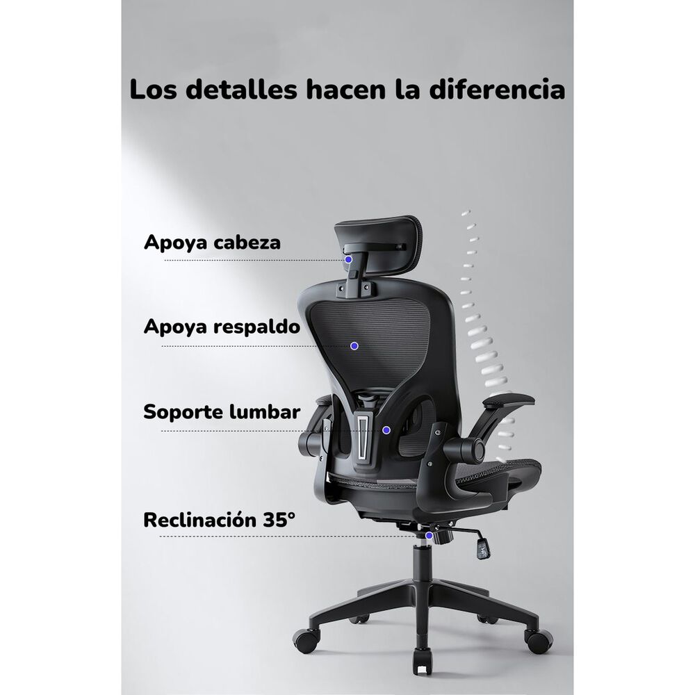 Silla De Escritorio Gris Con Apoya Cabeza W901 By Lubabycas image number 4.0