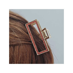 Traba Met&aacute;lica Garra Rectangular Brillo Para Cabello Cobre