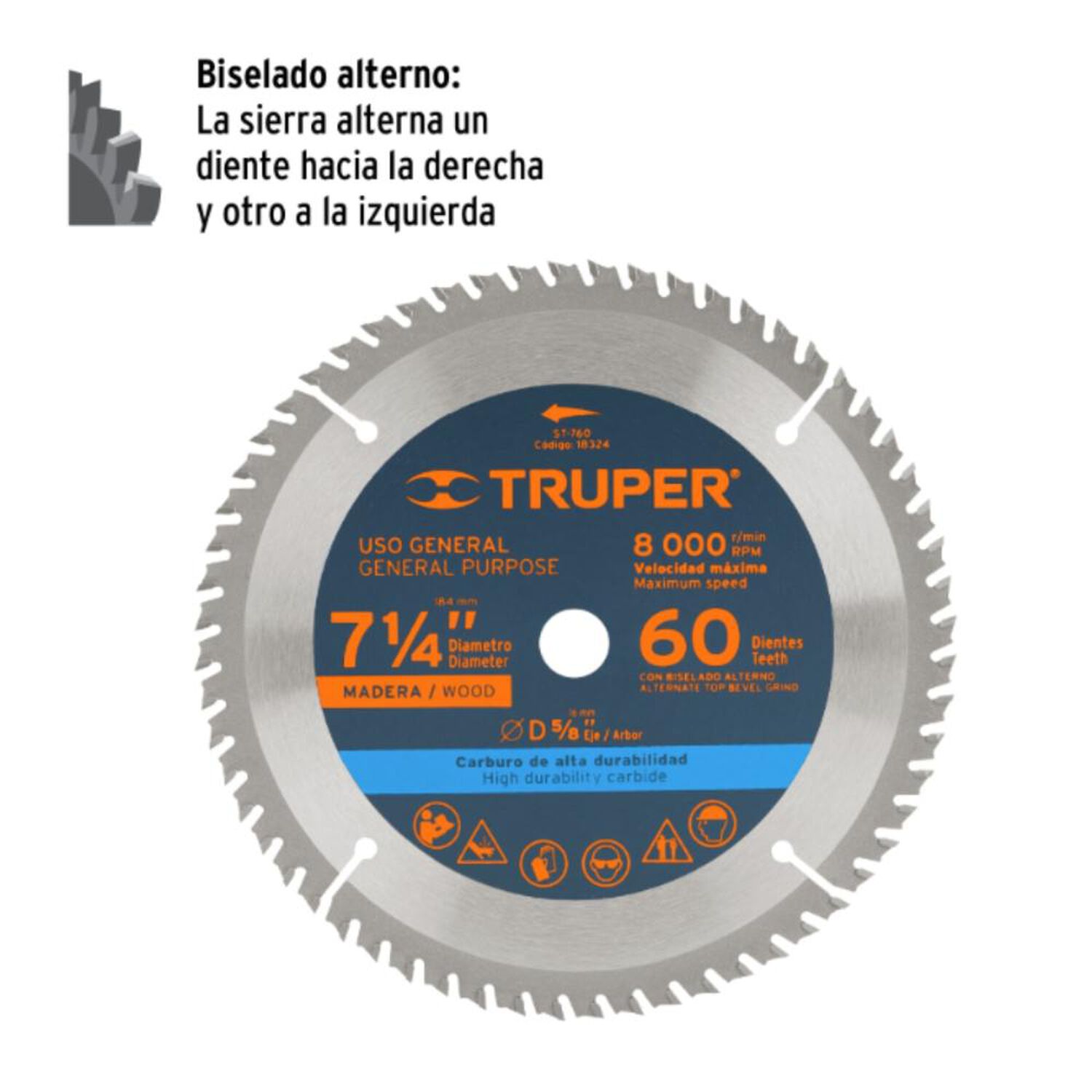 Disco Sierra Circular 7 1/4 Pulgadas 60 Dientes Truper image number 1.0