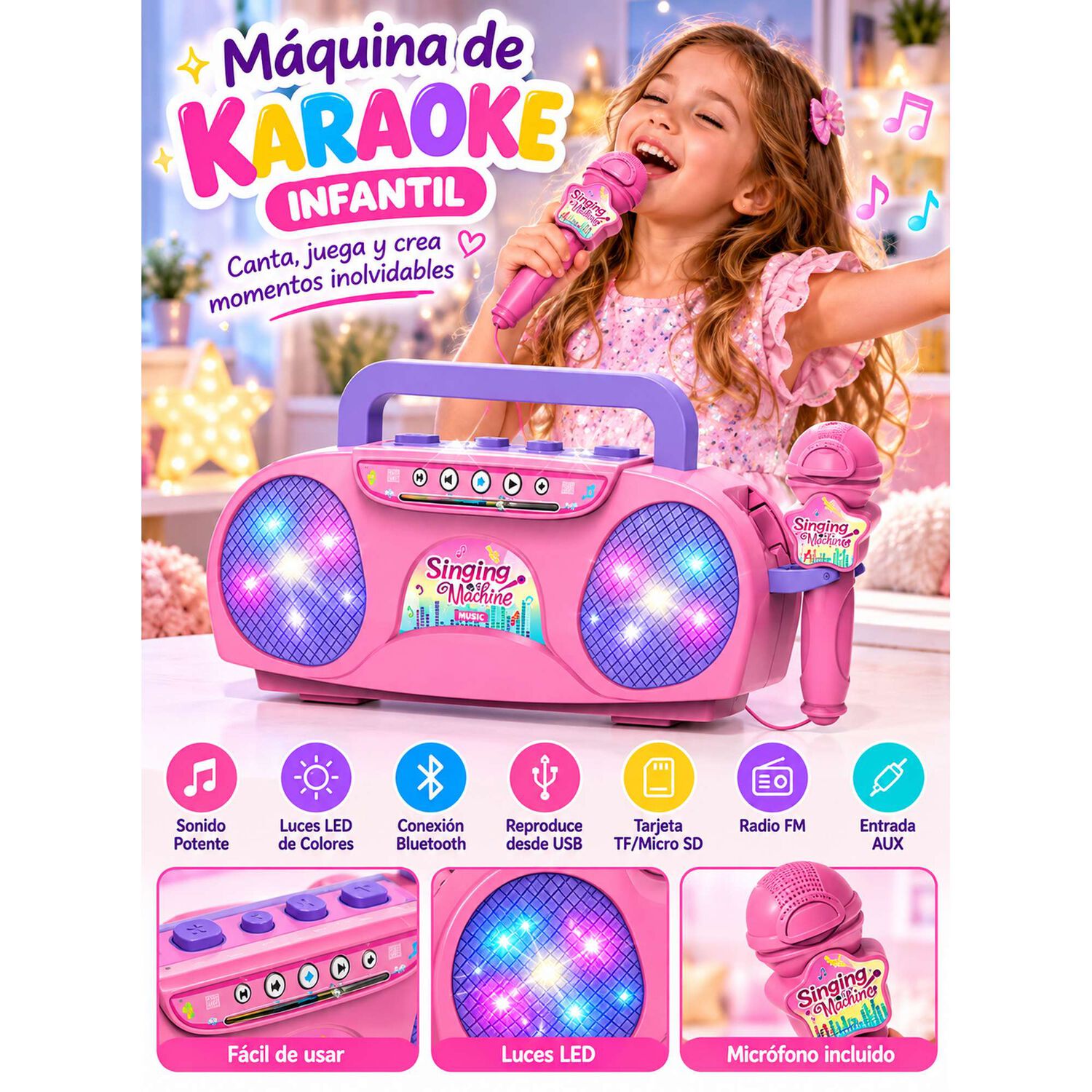 Karaoke Infantil Port&aacute;til Con Micr&oacute;fono Bluetooth image number 8.0