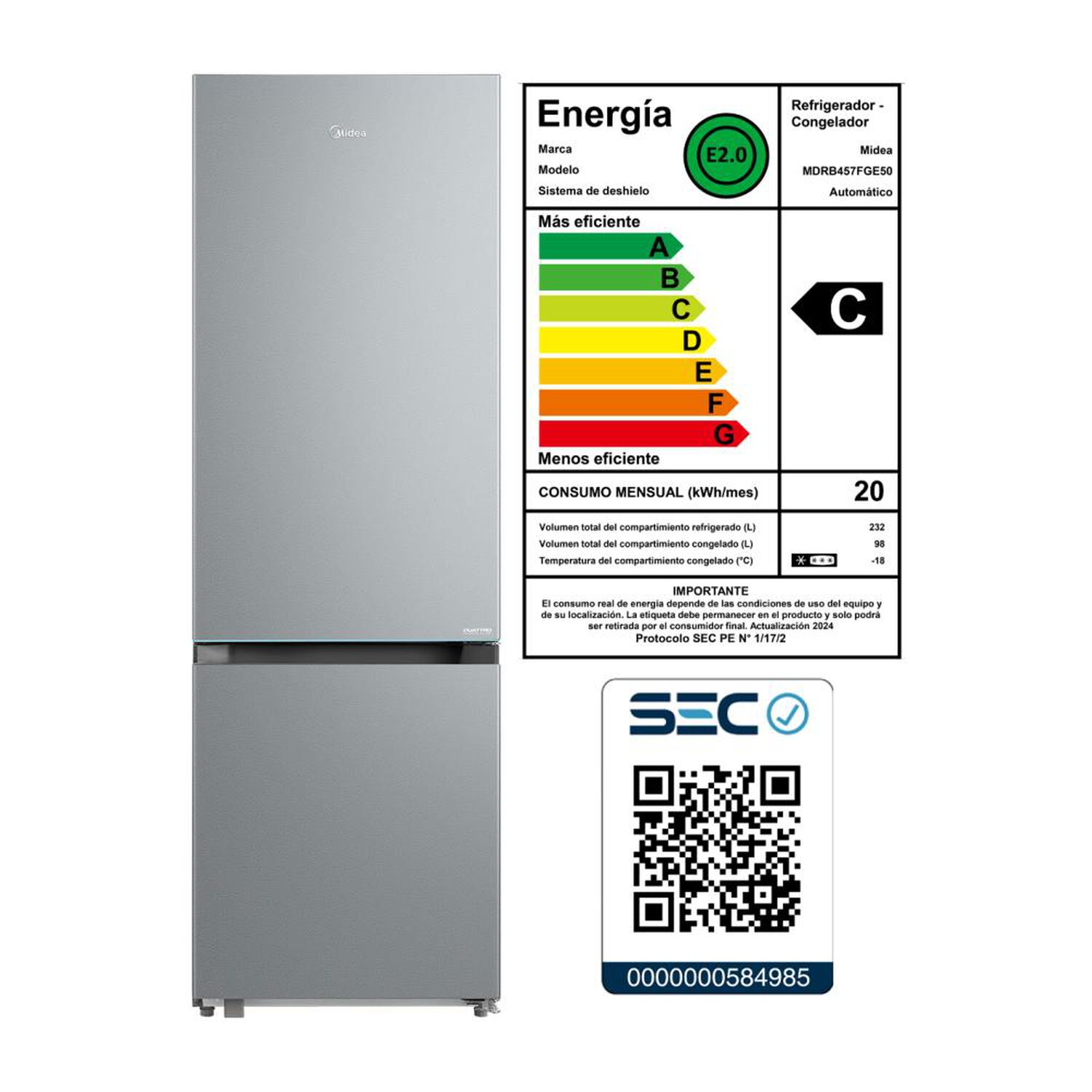 Refrigerador Bottom Freezer Midea Mdrb457fge50 / No Frost / 330 Litros / C image number 18.0