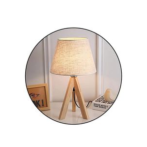 Lámpara Mesita De Noche Con Soporte Trípode De Madera 39cm