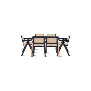 Comedor Rectangular De 120x80 Negra + 6 Butaca Chandigarh Madera Negra