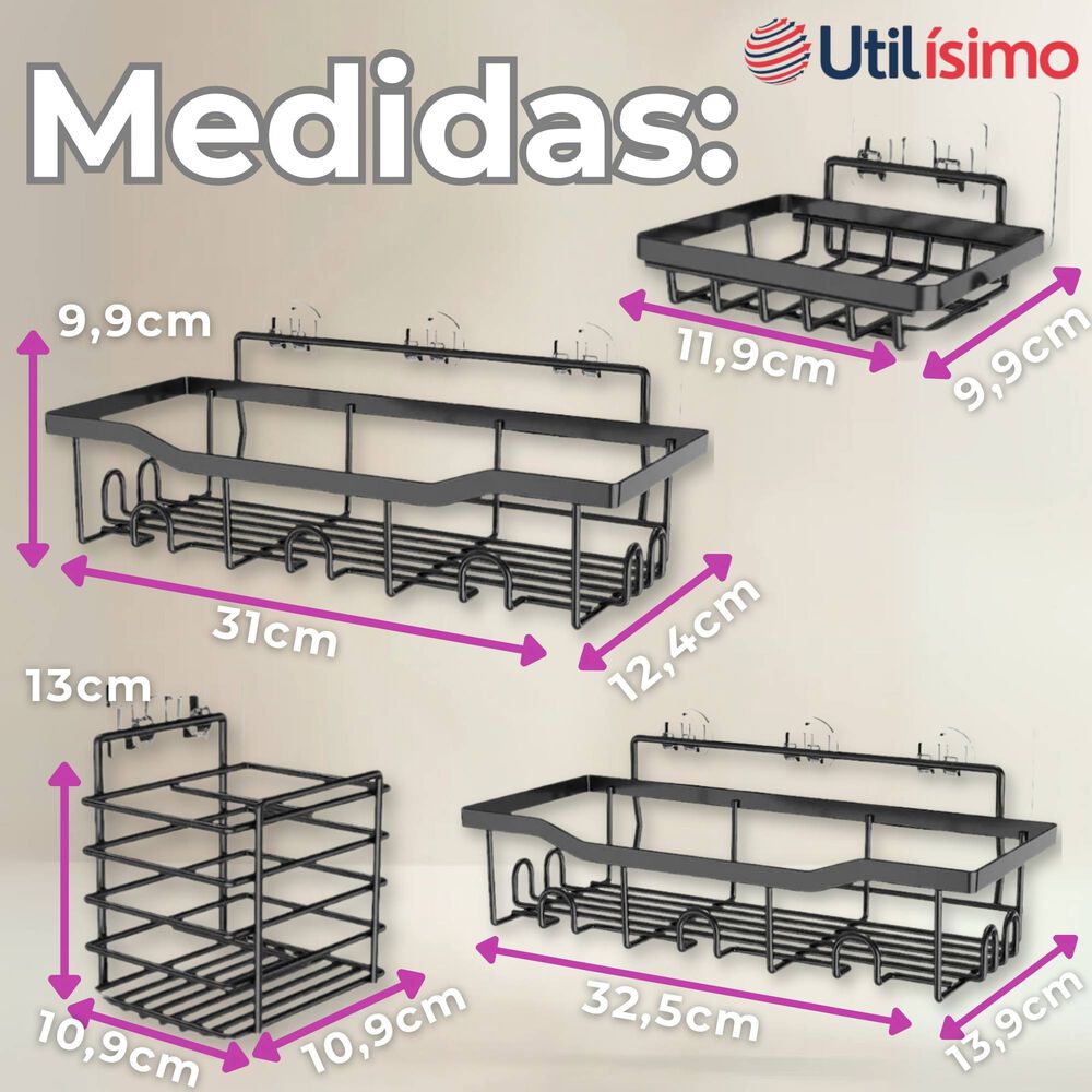 Set Organizador De Ducha 5 Piezas Acero Inoxidable Instalación Adhesiva image number 2.0