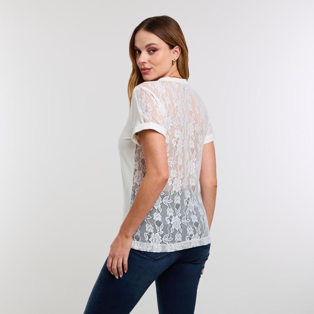 Polera Lisa Aplicación Lace Manga Corta Cuello Redondo Mujer Kimera image number 3.0