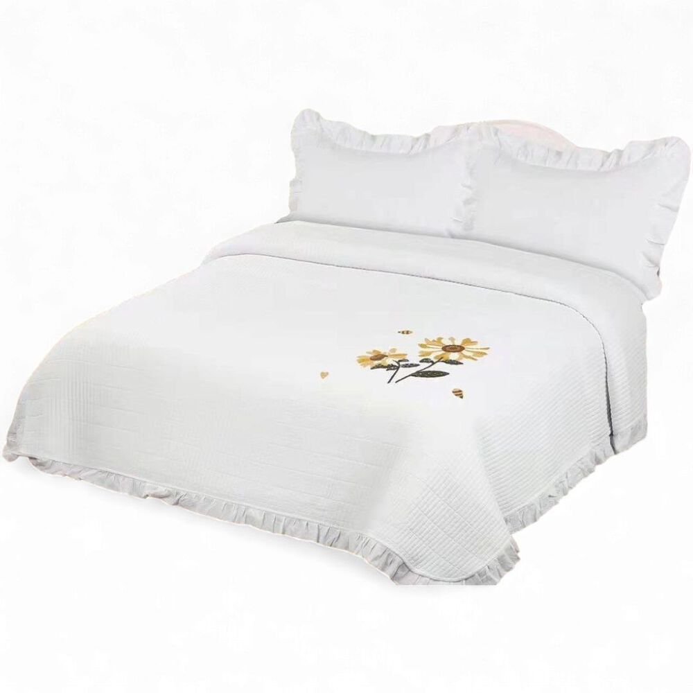  Cubrecama Bordado De Algodón Para 2 Plazas 230cm X 250cm Colcha Color Blanco Cb15 image number 0.0