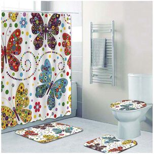 Juego De Cortina Y Alfombra Para El Ba&ntilde;o 04 Piezas Mod02