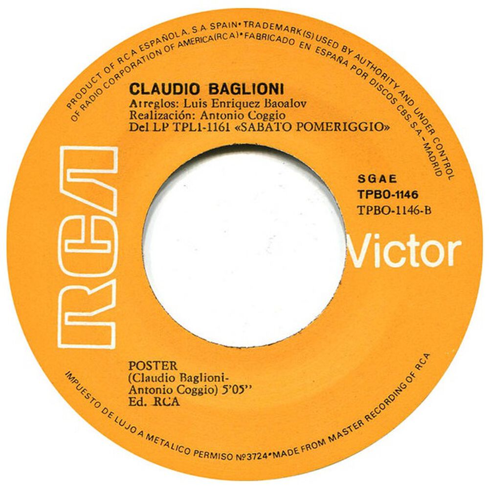 Claudio Baglioni - Sabato Pomeriggio | 7" Single Vinilo Usado image number 3.0
