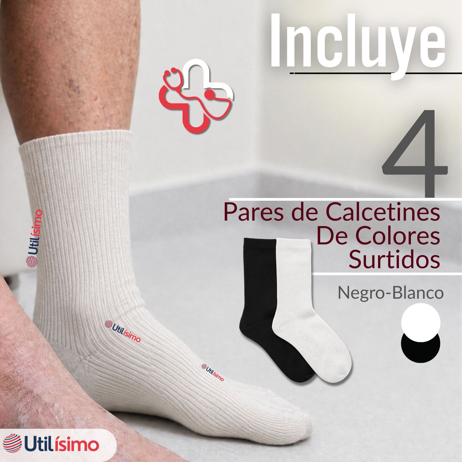 Pack 4 Pares Calcetines Diab&eacute;ticos Hombre Algod&oacute;n Suave Colores Surtidos Protecci&oacute;n image number 1.0