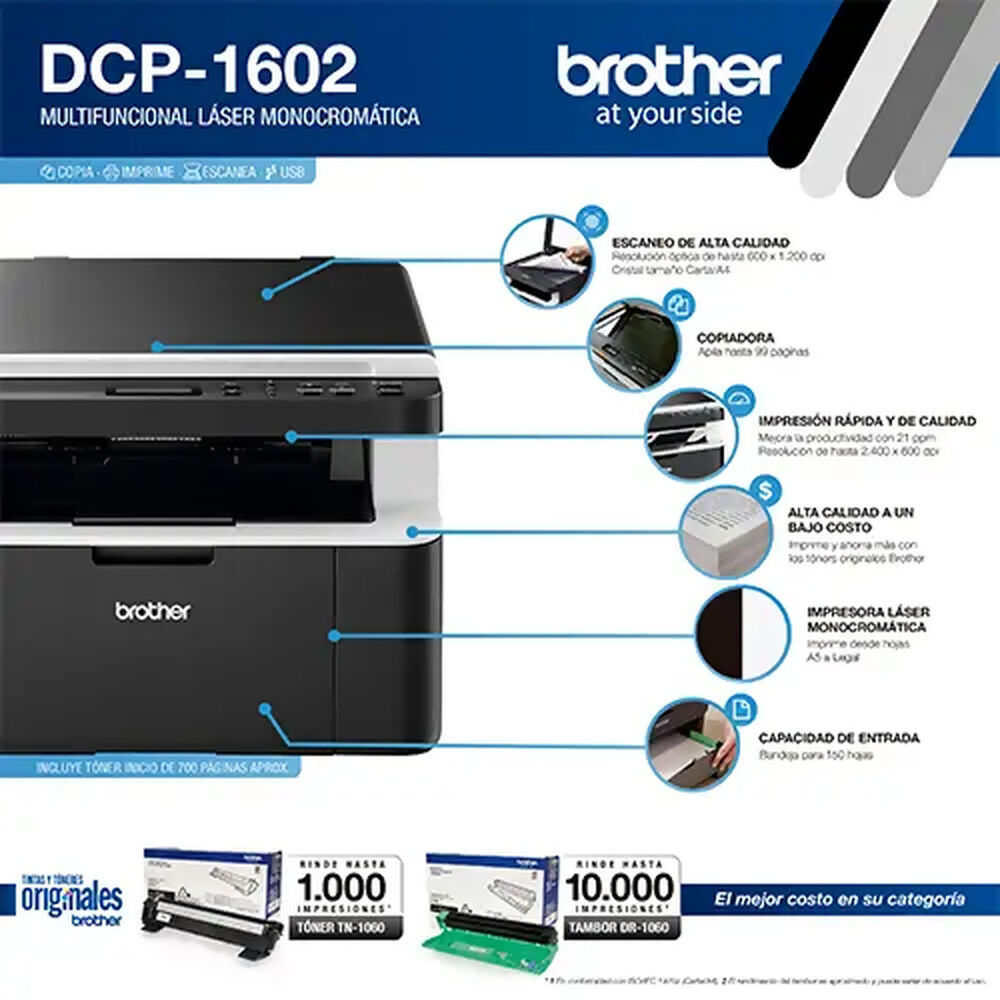 Multifuncional Brother Dcp-1602 Láser 21ppm 600dpi Usb B/n image number 1.0