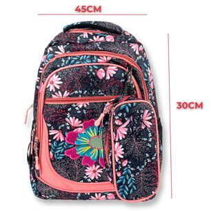 Pack Mochila Lonchera Estuche 45cm Juvenil Escolar Print Flowers