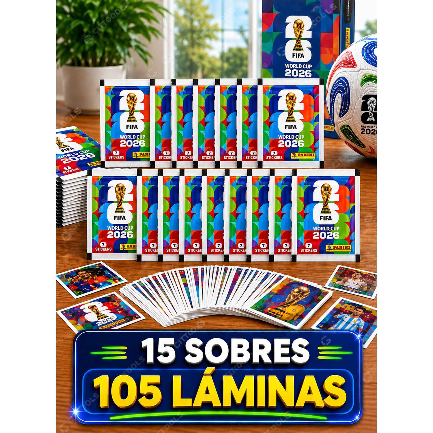 Pack 15 Sobres Panini Mundial 2026 105 L&aacute;minas Originales image number 0.0
