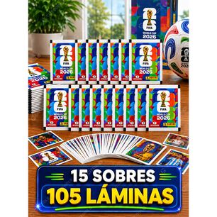 Pack 15 Sobres Panini Mundial 2026 105 L&aacute;minas Originales