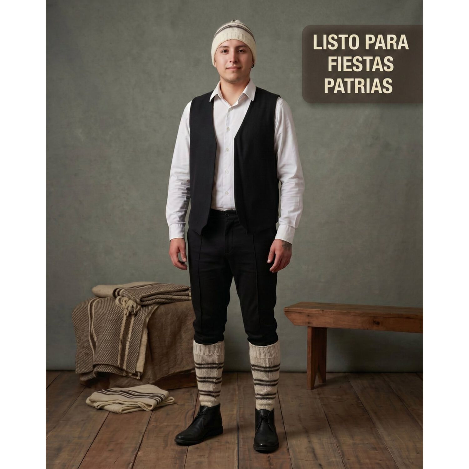 Set Chilote Adulto Gorro Mas Polaina Fiesta Patrias image number 2.0