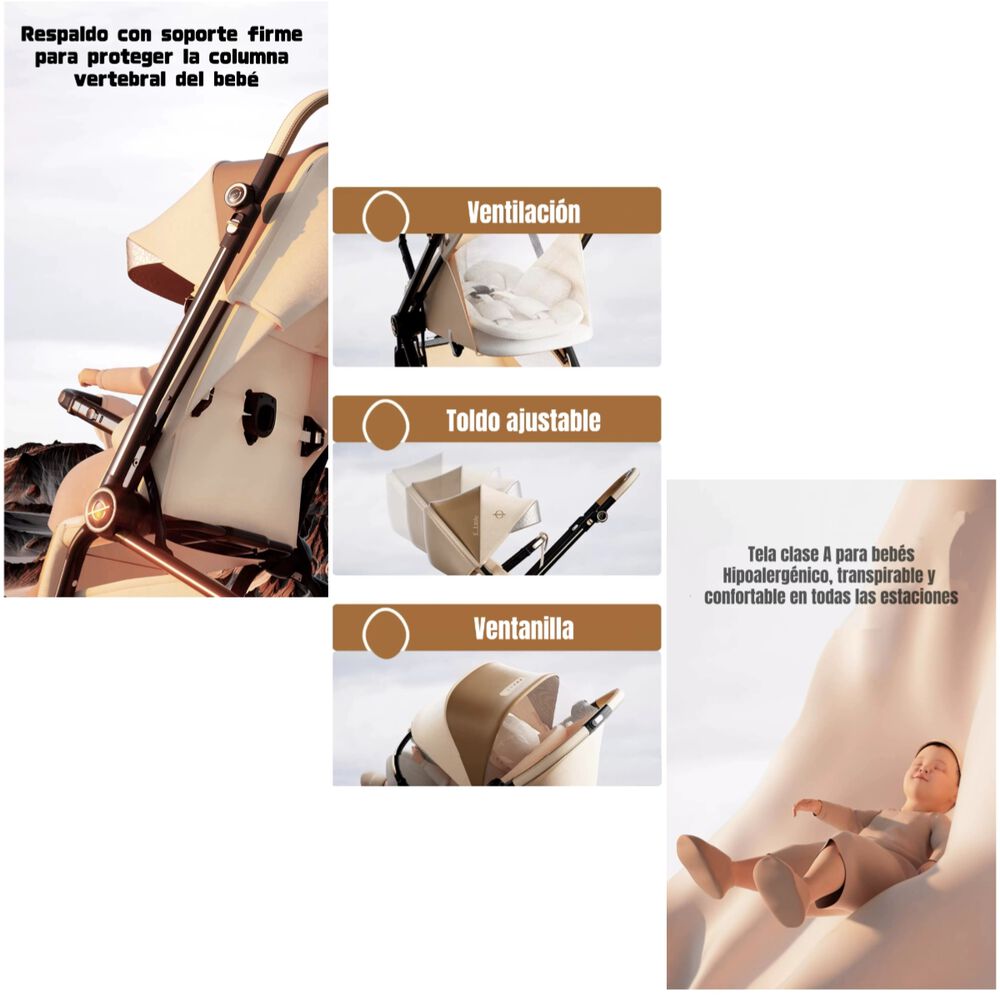 Coche De Paseo Reversible Nueva Tecnología Elittle E7 Dorado image number 3.0