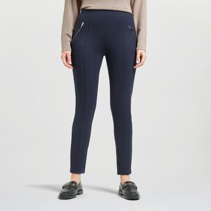 Calza Lisa Aplicación Cierres Tiro Alto Skinny Mujer Lesage