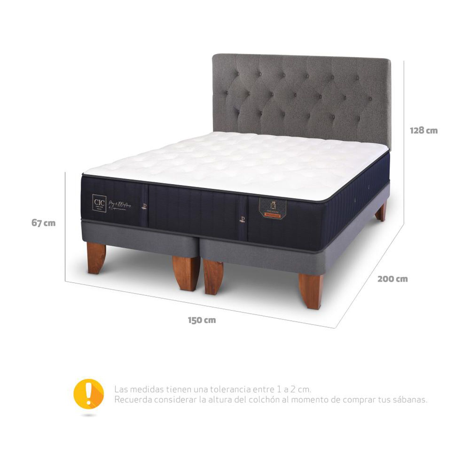 Cama Europea Cic Premium / 2 Plazas / Base Dividida + Respaldo image number 4.0