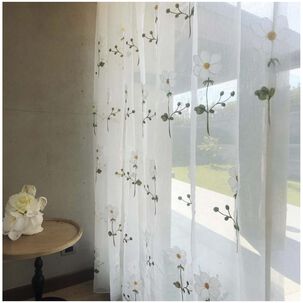 Set De 02 Visillos Bordados Con Argollas 140x230 Cm Mod10