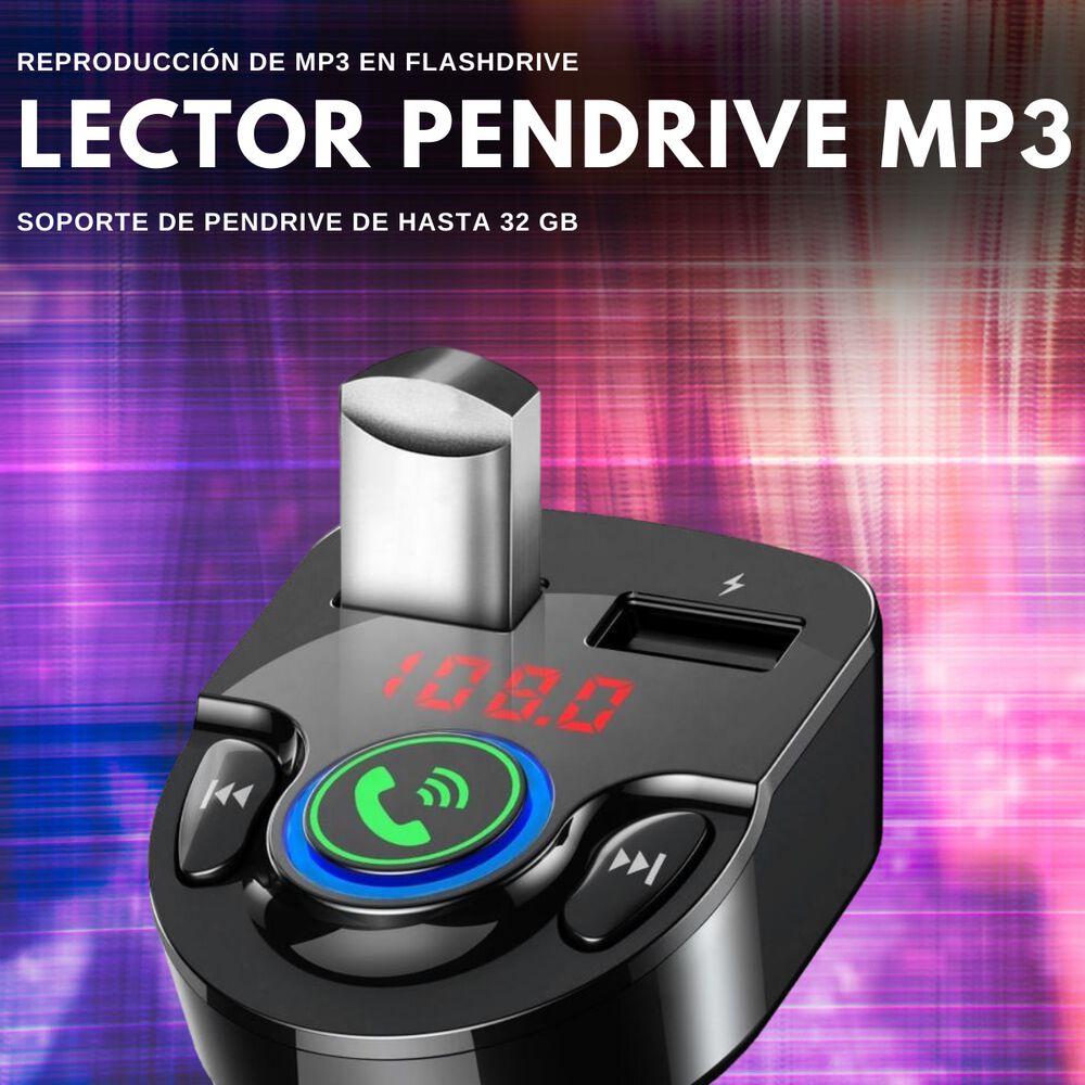 Transmisor Fm Para Auto Bt + Manos Libres + Cargador 3a/ Mp3 image number 7.0