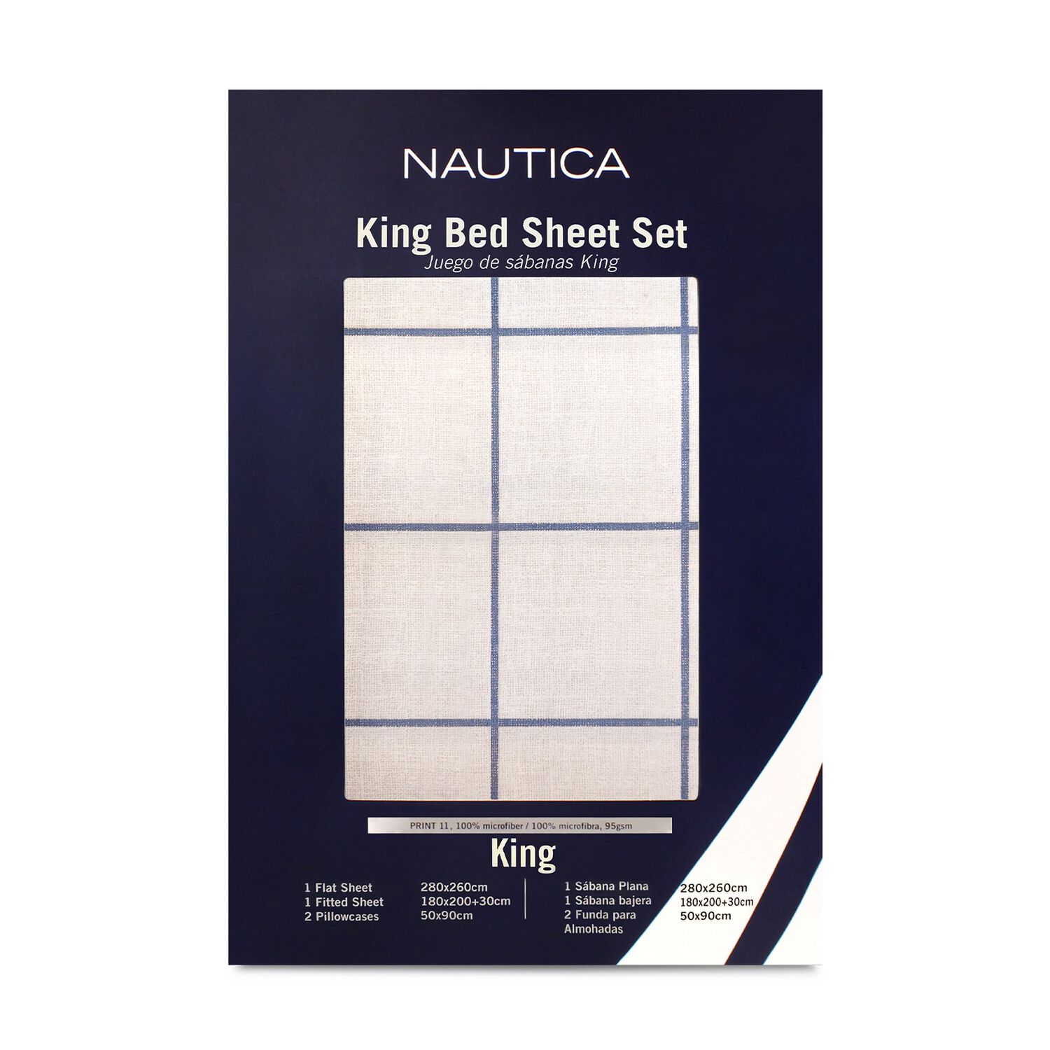 Juego De S&aacute;banas Nautica 4 Piezas Microfibra King Dise&ntilde;o A Cuadros Blanco image number 3.0