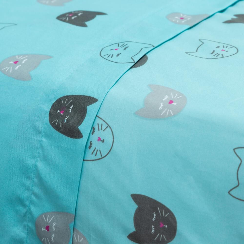 Juego De S&aacute;banas Casaideal Kids Gatita Aqua / 1.5 Plazas image number 2.0