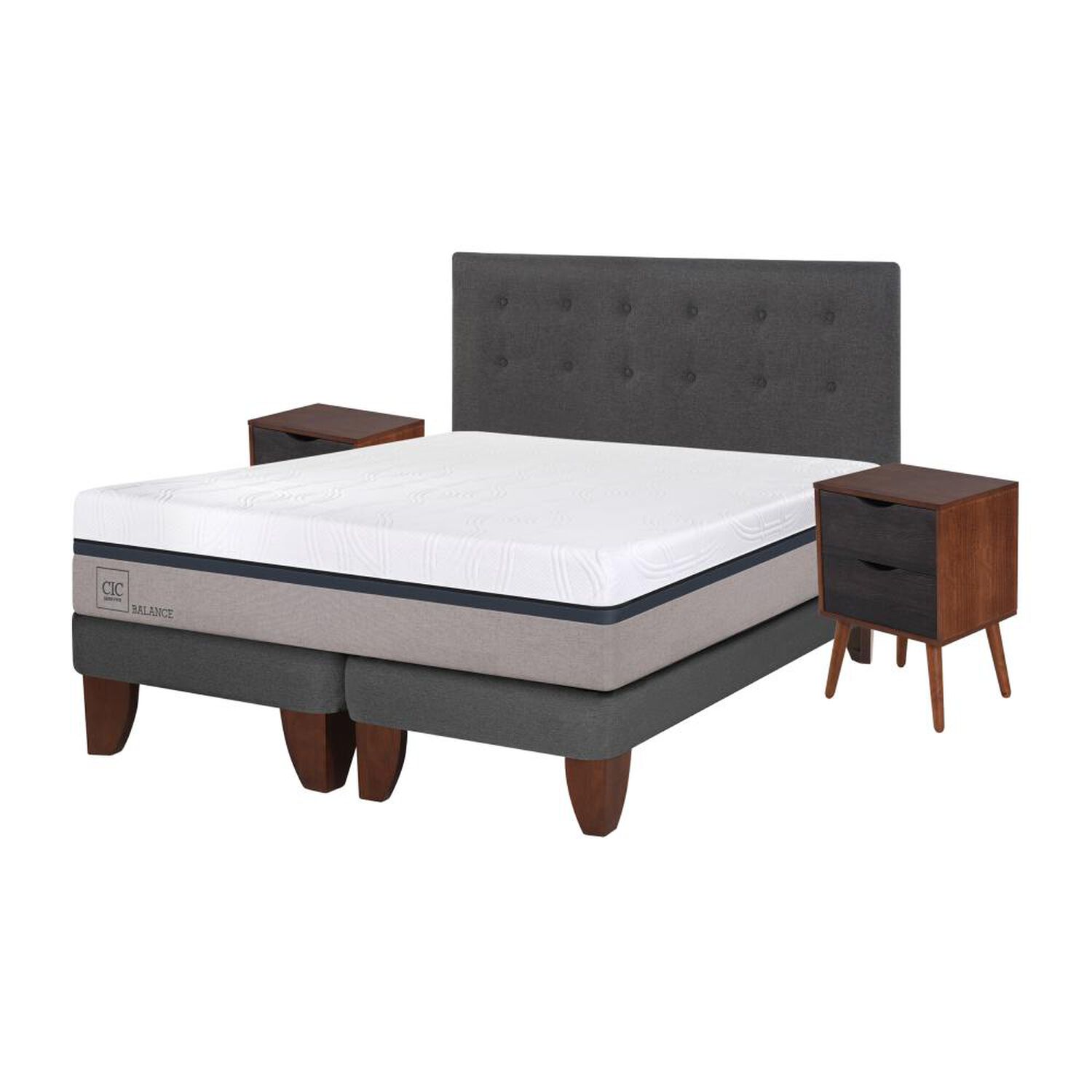 Cama Europea Cic Balance / 2 Plazas / Base Dividida  + Set De Maderas image number 1.0