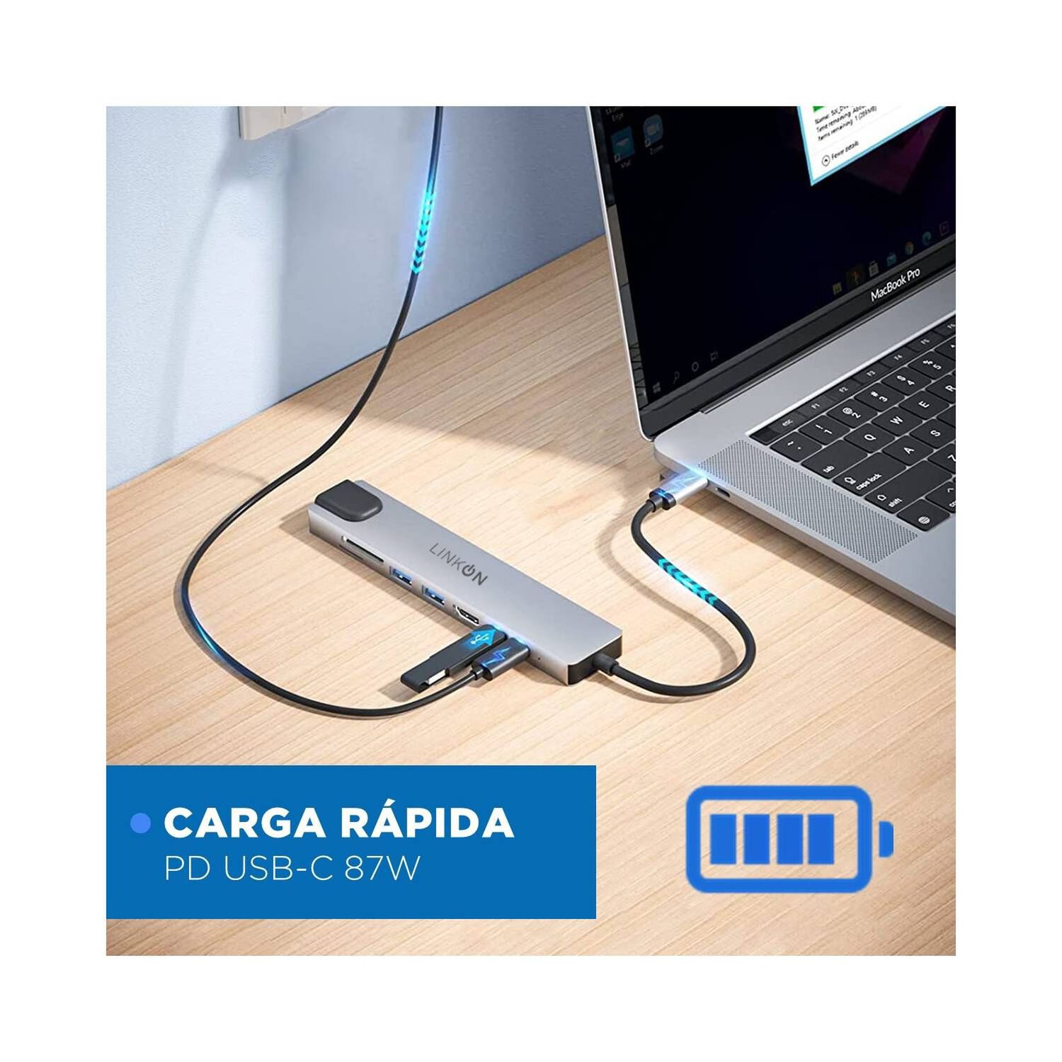 Adaptador Tipo C 8 En 1 Hub Usb 3.0 Hdmi 4k Multipuerto Para Macbook, Windows image number 4.0