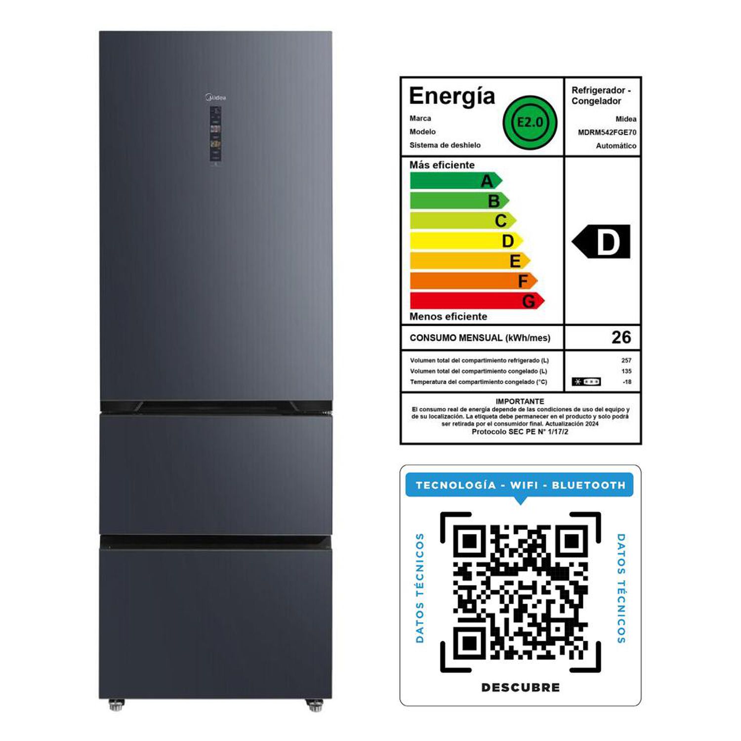 Refrigerador French Door Midea MDRM542FGE70 / No Frost / 392 Litros / D image number 14.0