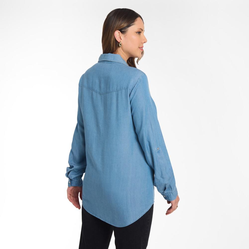 Blusa Denim Manga Larga Cuello Camisero Mujer Sexy Large image number 3.0