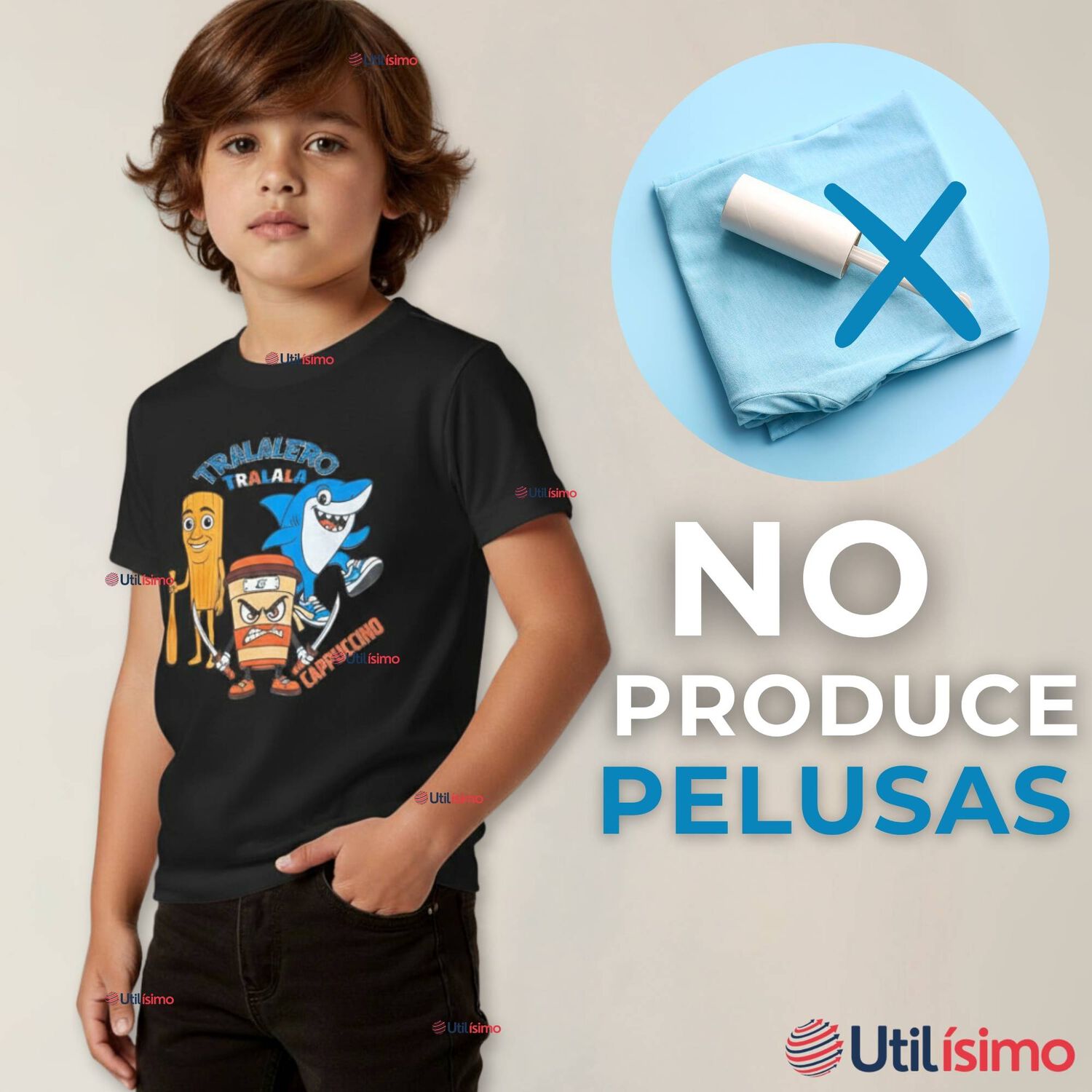 Polera Brainrots 100% Algod&oacute;n Manga Corta Ni&ntilde;o Tralalero Negro image number 8.0