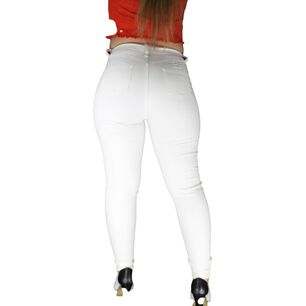 Pantal&oacute;n Ecocuero Mosaico Mujer Blanco Skinny 36-46