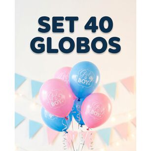 Set De 40 Globos Revelaci&oacute;n De Genero Baby Shower