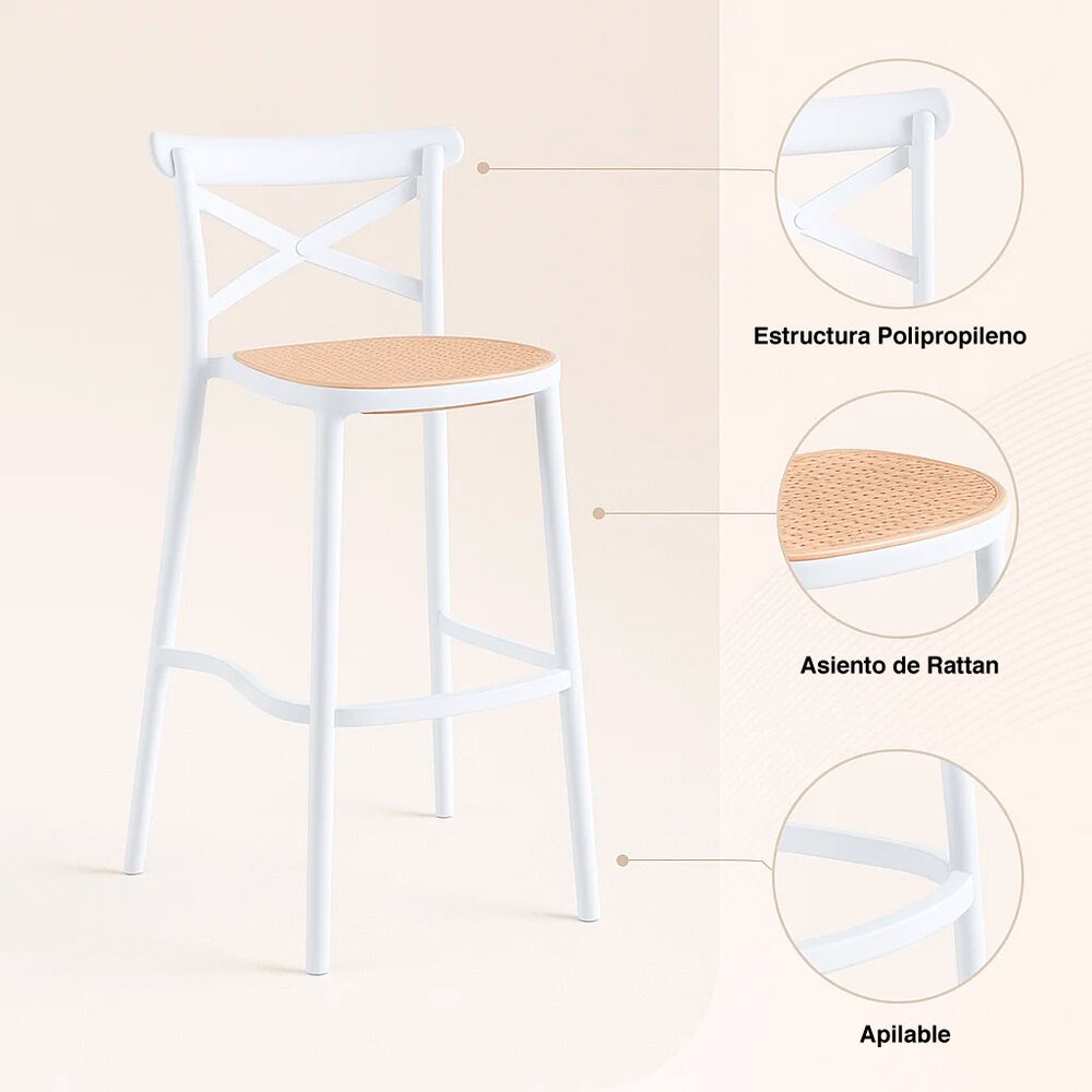 Taburete Crossback Danubio Piso De Bar O Terraza Exterior - Blanco image number 4.0