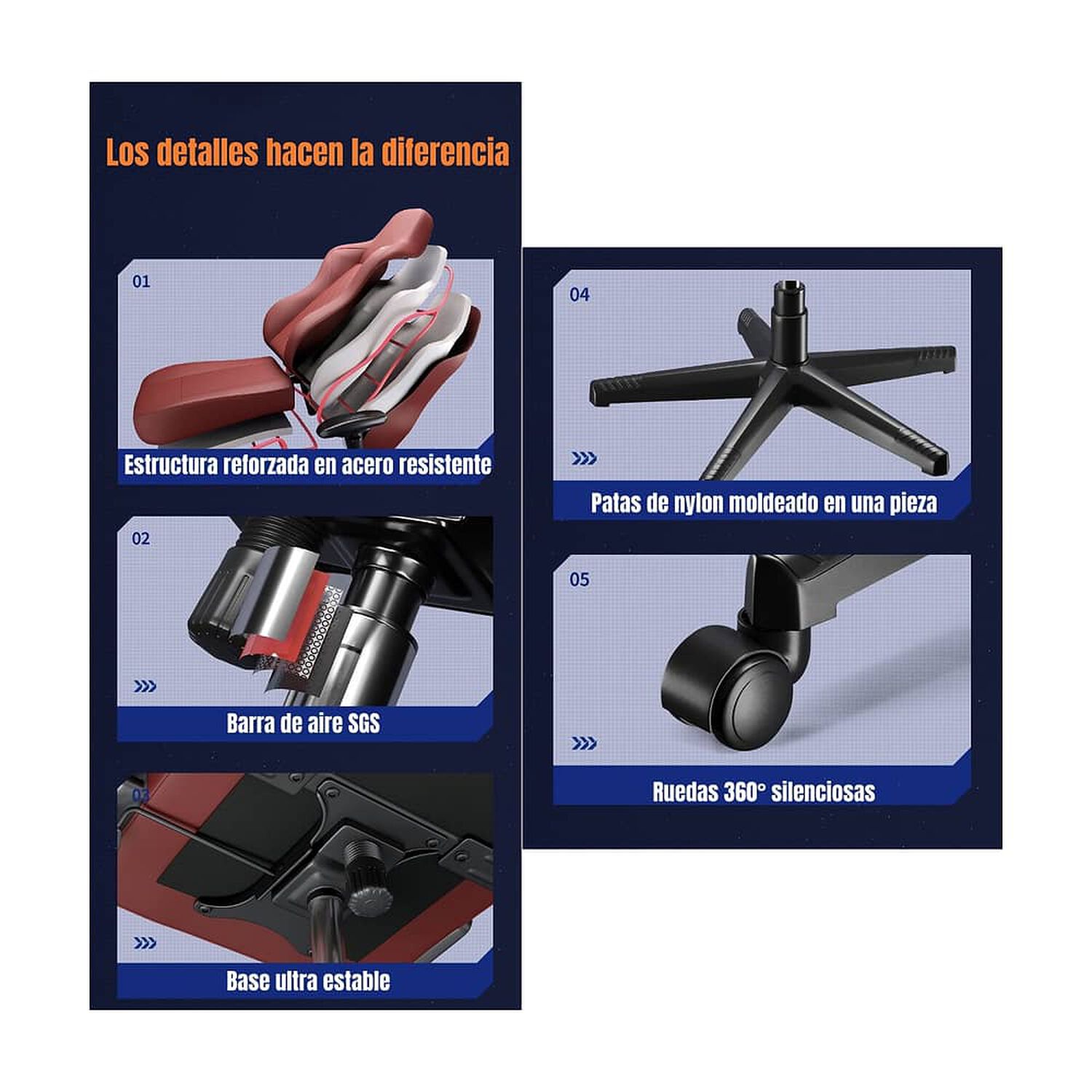 Silla Gamer Premium Reclinable Con Reposapies Power Roja image number 3.0
