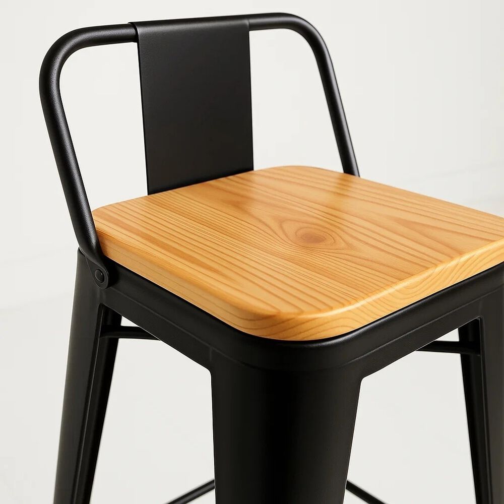 Pack De 4 Taburetes Tolix Con Asiento De Madera Clara - Negros image number 5.0