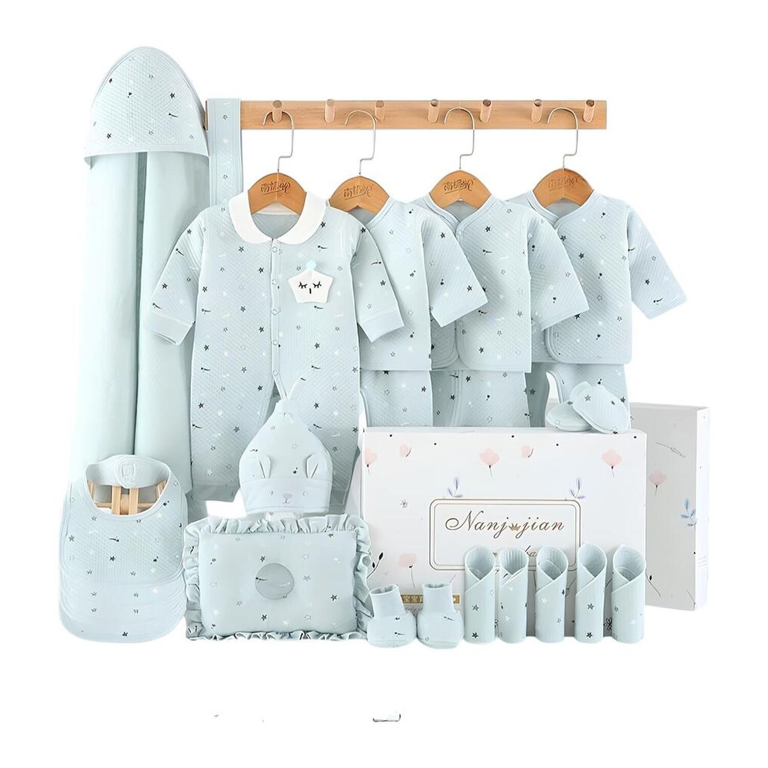 Pack Ajuar Beb&eacute; Ropa Algod&oacute;n 24 Piezas Celeste Lubabycas image number 8.0