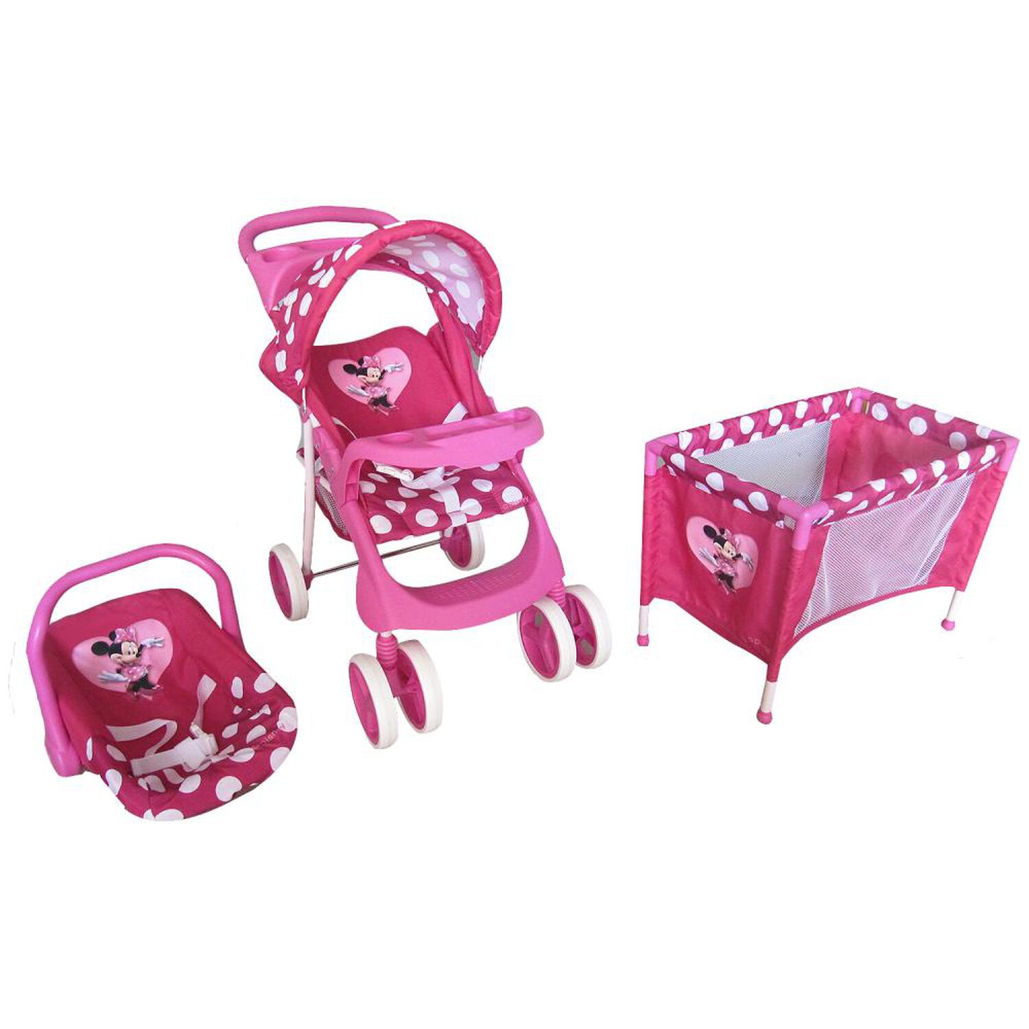 Coche De Juguete Bebesit Para Mu&ntilde;eca + Cuna Minnie Disney image number 0.0