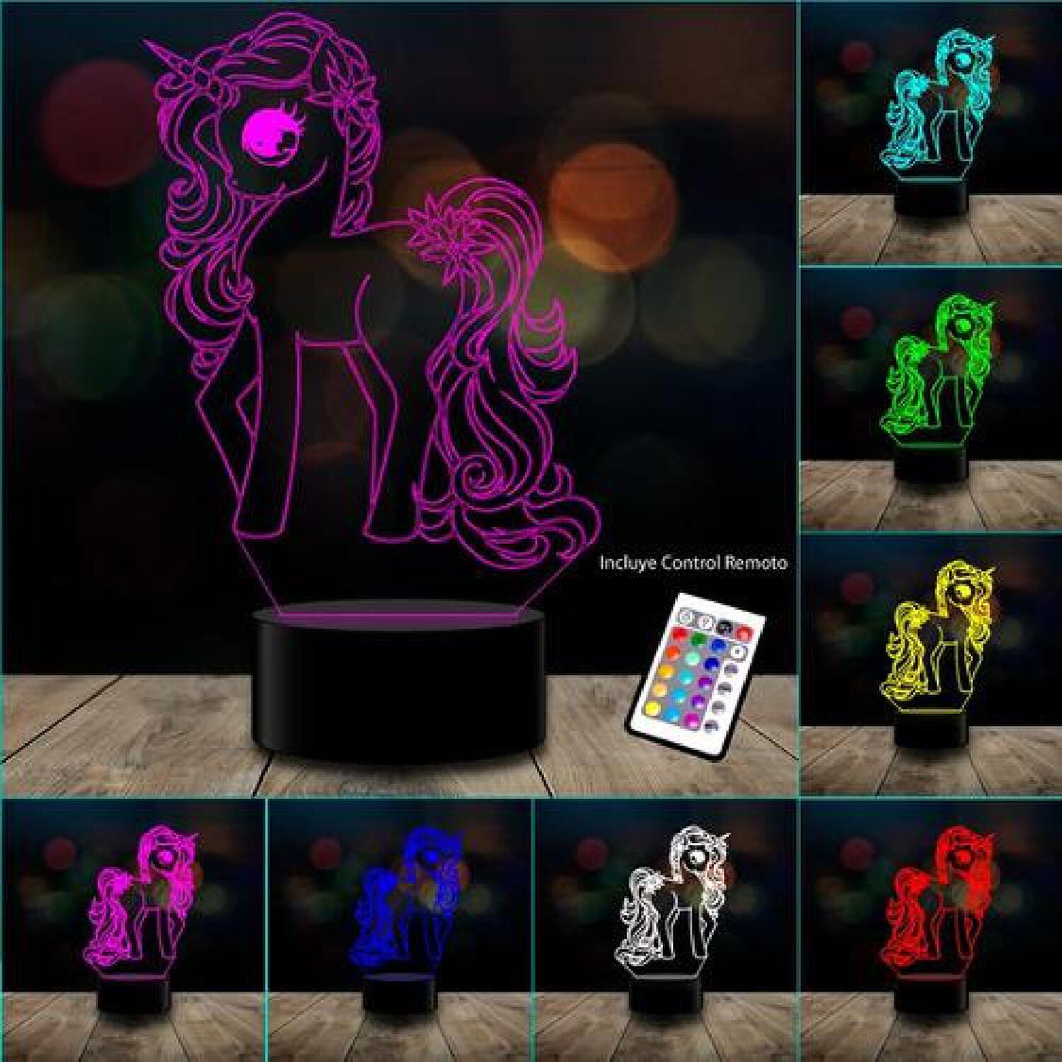 Lampara 7 Colores 3d Colores Unicornio 2 Kawaii image number 1.0