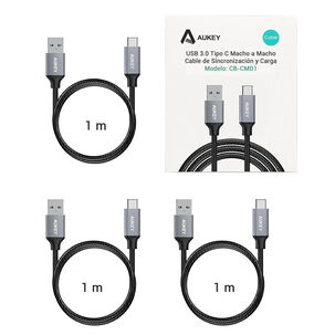 Aukey Cable Usb Pack 3 Cables Trenzados Usb A Usb-c 1m Negro - Cb-cmd1