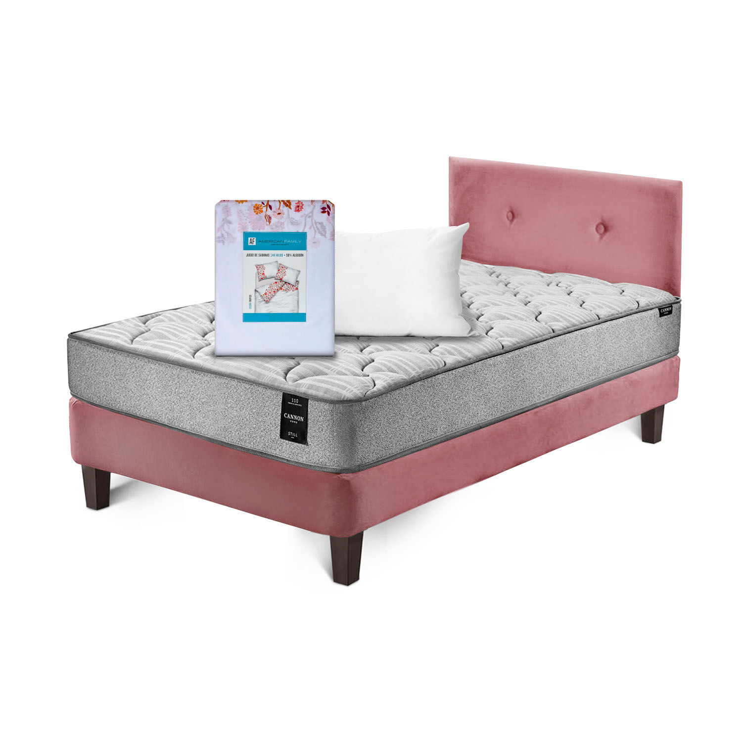 Combo Cama Cannon 1 1/2 Plaza Textil + Respaldo Tela Palo Rosa image number 1.0
