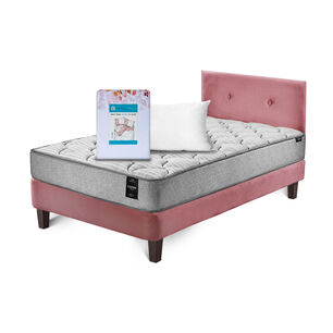 Combo Cama Cannon 1 1/2 Plaza Textil + Respaldo Tela Palo Rosa