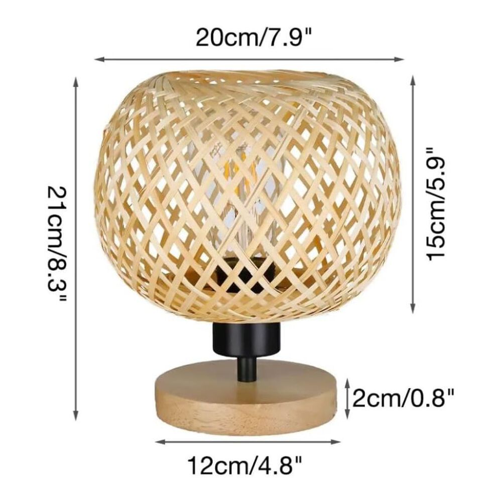 L&aacute;mpara De Mesa Esf&eacute;rica Bamb&uacute; Tejido Base De Madera image number 3.0