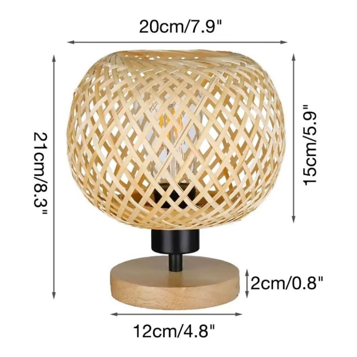L&aacute;mpara De Mesa Esf&eacute;rica Bamb&uacute; Tejido Base De Madera image number 3.0